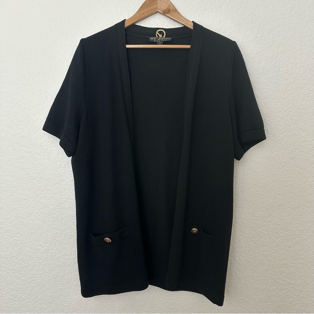 St. John Black Open Front Cardigan